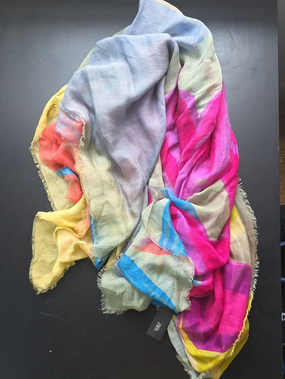 Zara Multicolor Lightweight Scarf in Pink, Blue & Yellow